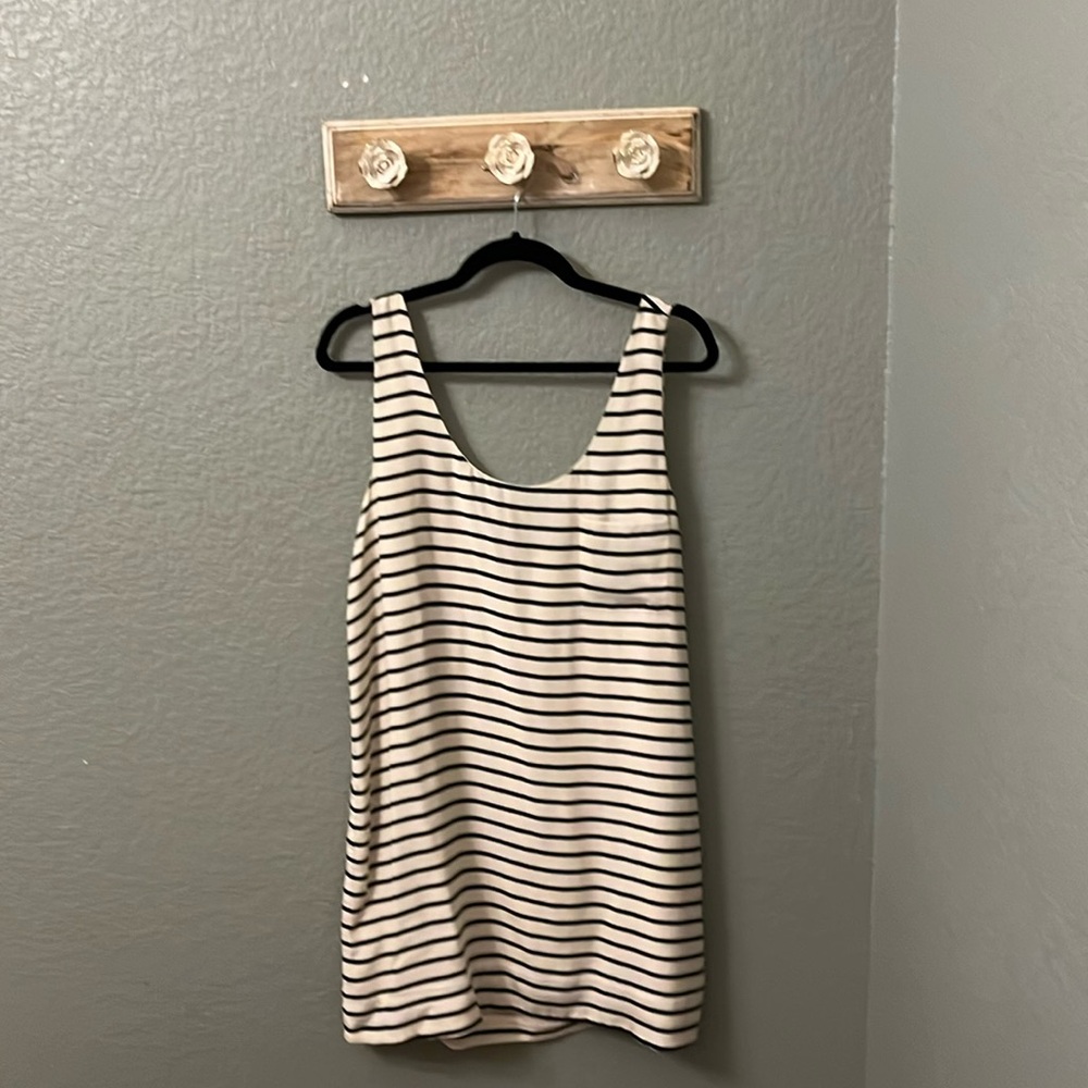 White & Navy Stripe Dress with Pocket